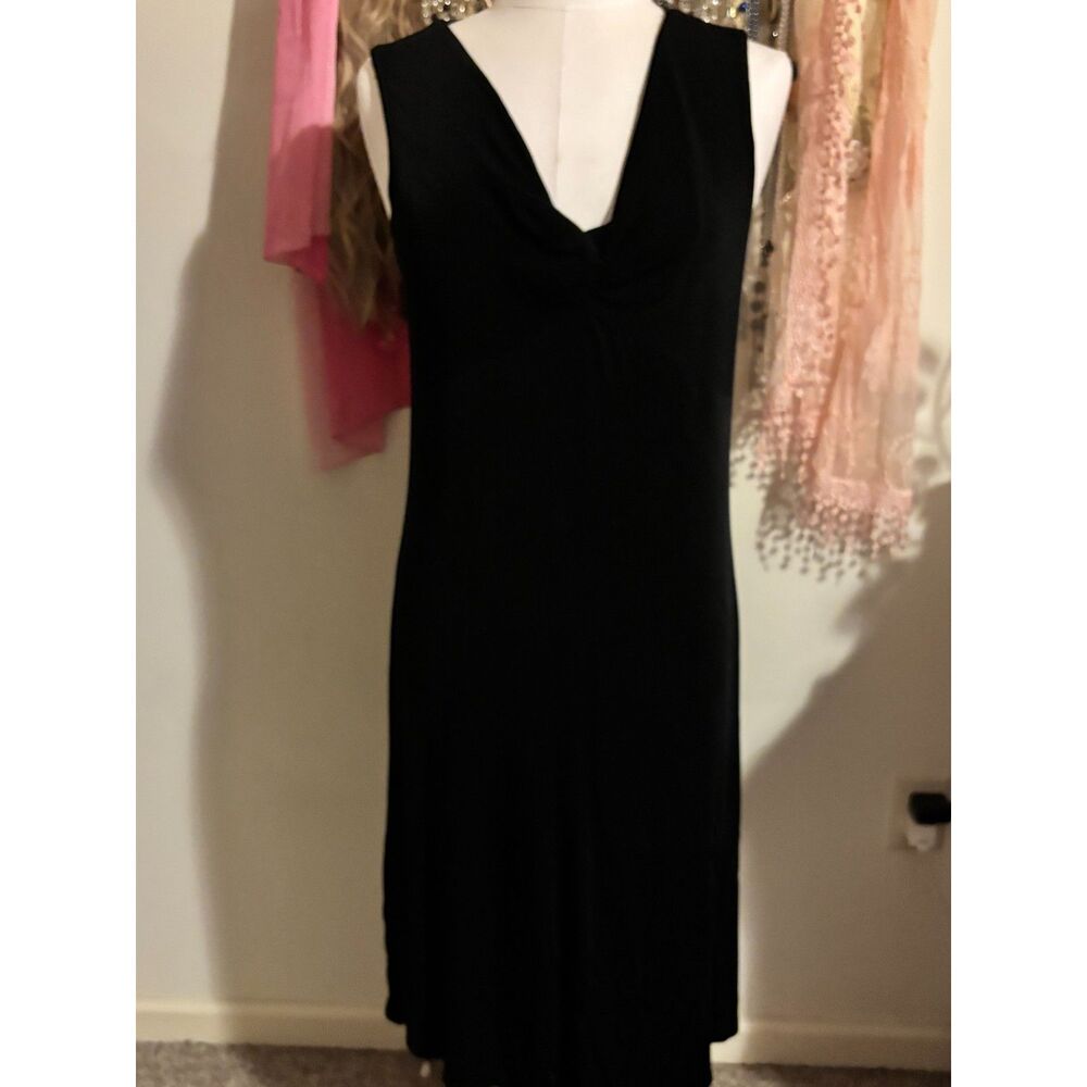 Chico's Travelers Black Twist Front V-Neck Midi Dress Slinky Knit Size 3 XL